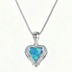 blue simulated opal angel wing heart necklace