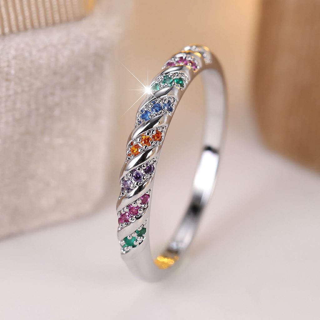 silver round multicolor crystal ring 02