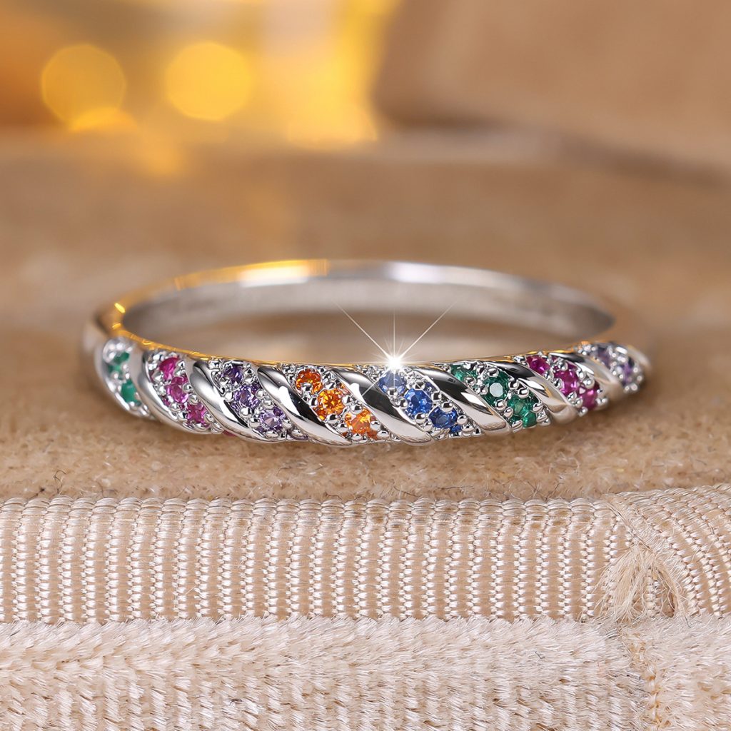 silver round multicolor crystal ring 03