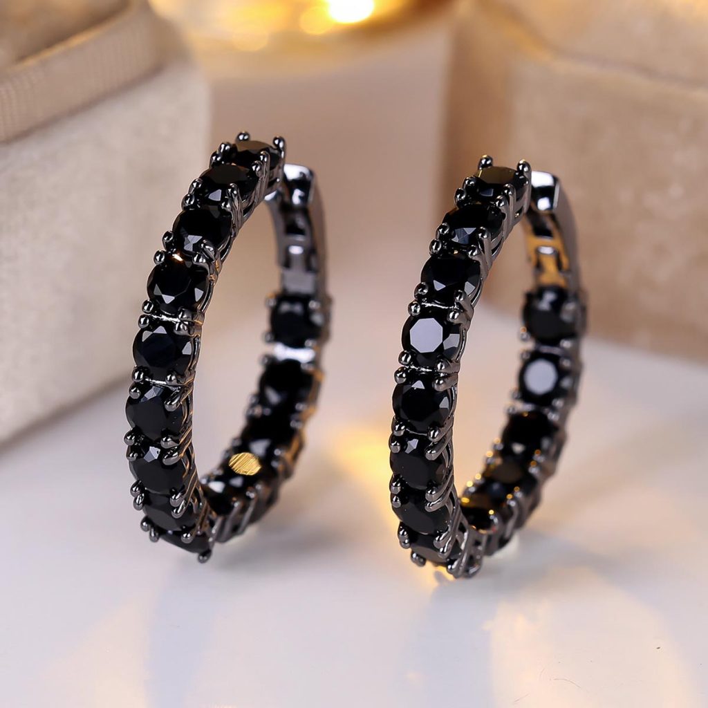 black stone black hoop earrings