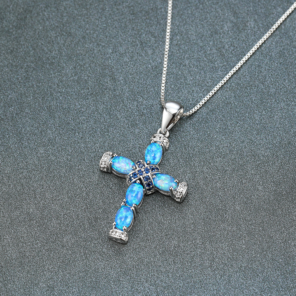 blue opal cross necklace