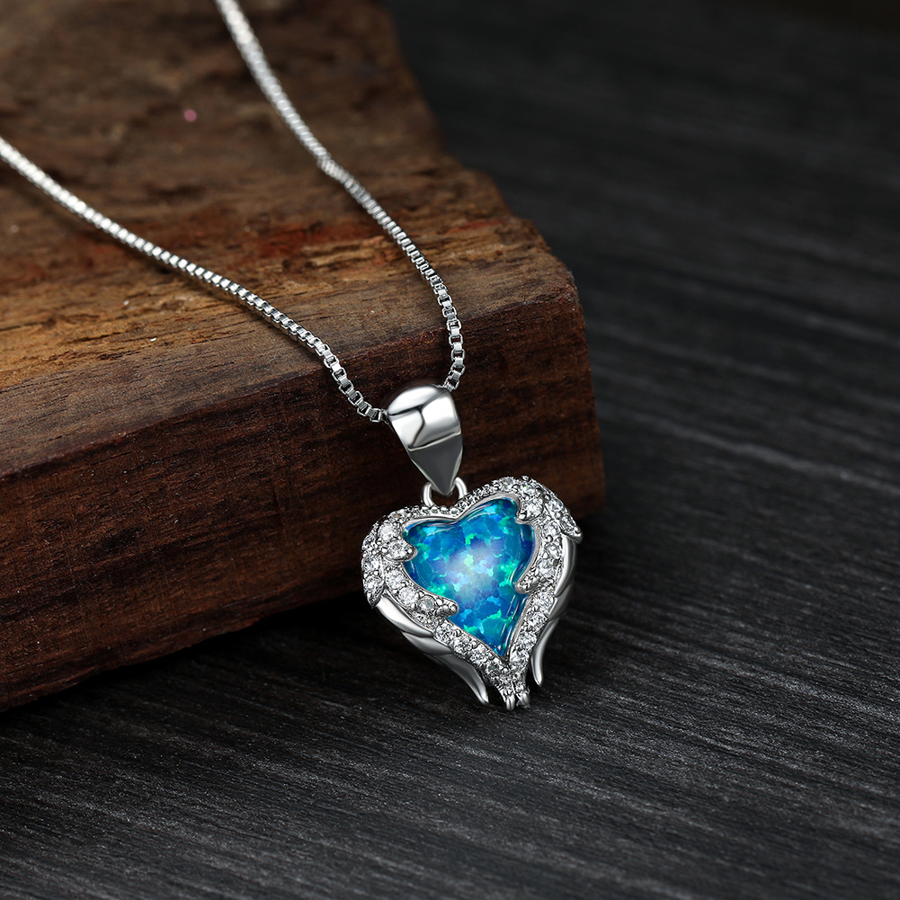 blue opal heart necklace copper