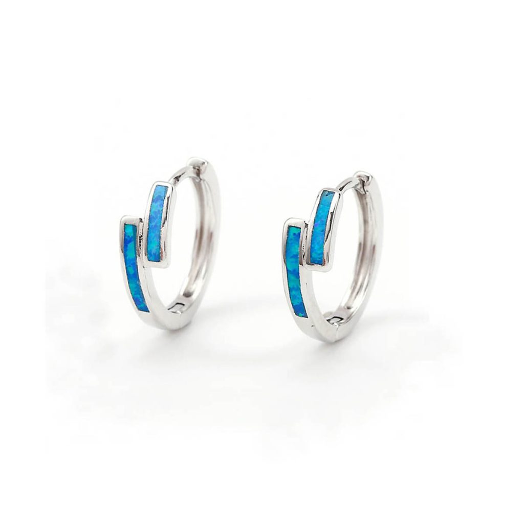 blue opal huggie earrings copper