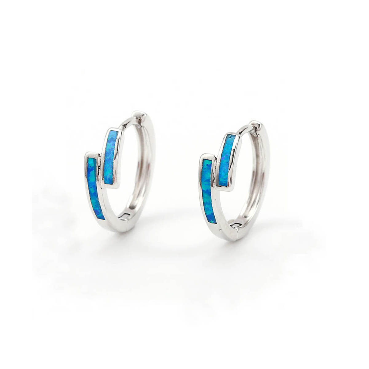 Blue Opal Huggie Hoop Earrings