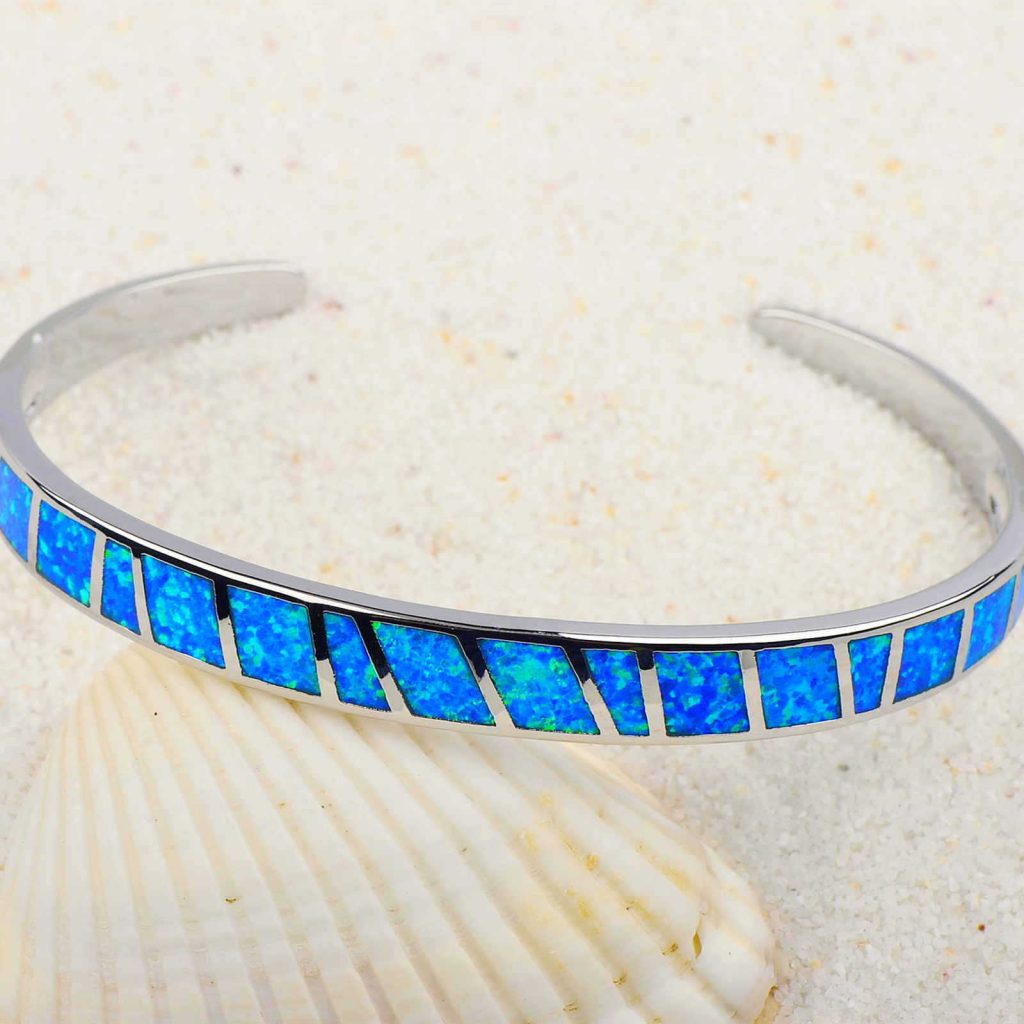 blue opal inlay cuff bangle