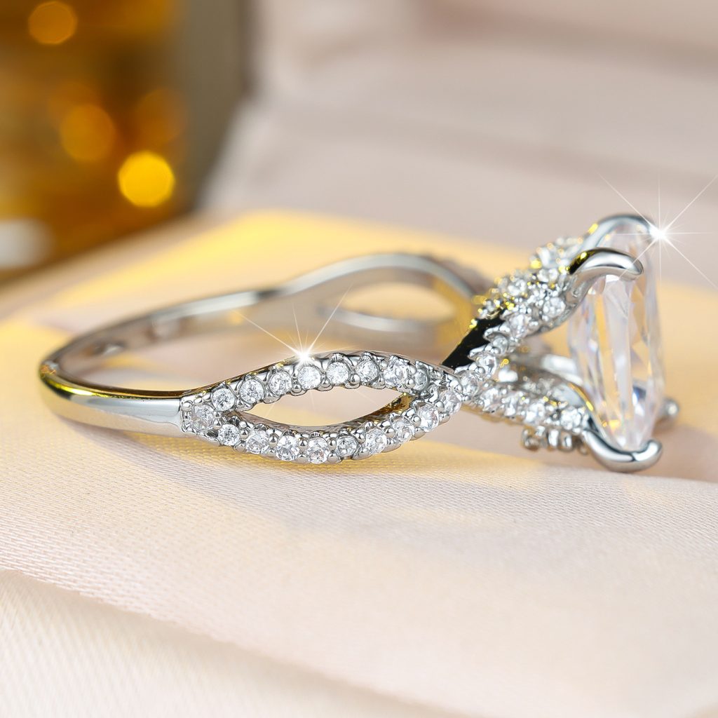 copper cz twist band emerald ring