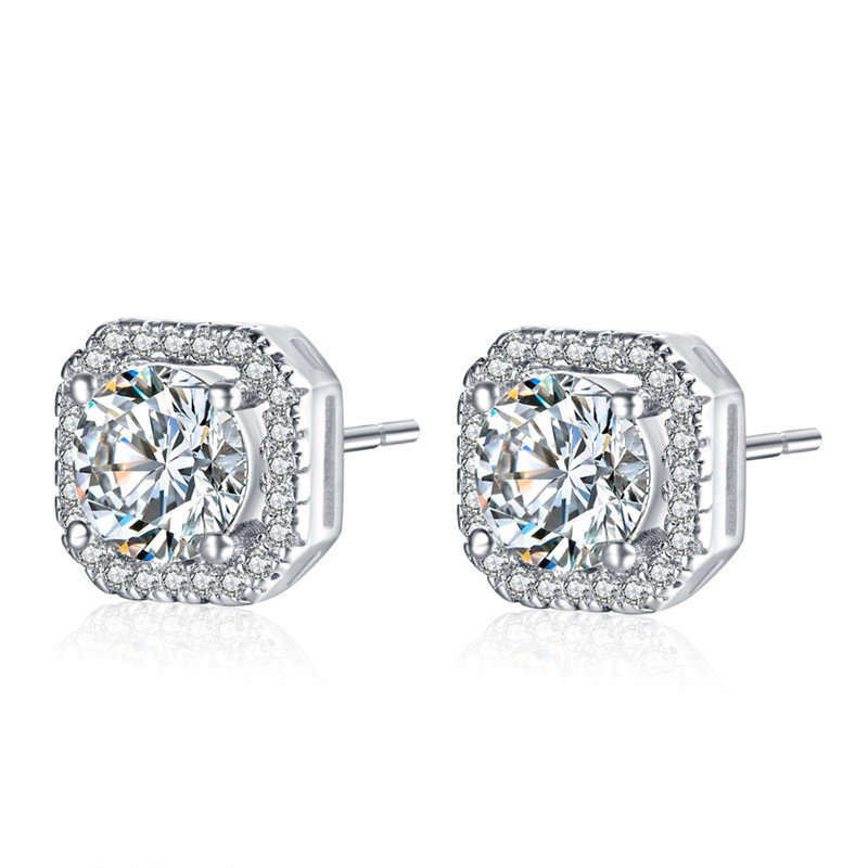 copper octagon rhinestone stud earrings