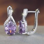 copper purple teardrop cz leverback earrings