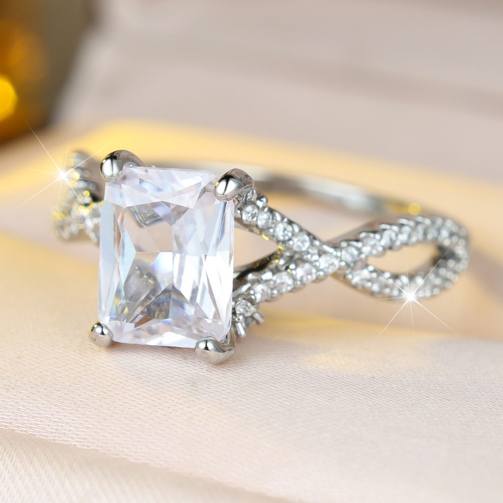 emerald cut cubic zirconia twist ring