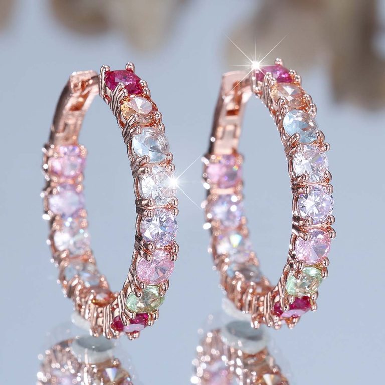 multicolor stone rose hoop earrings