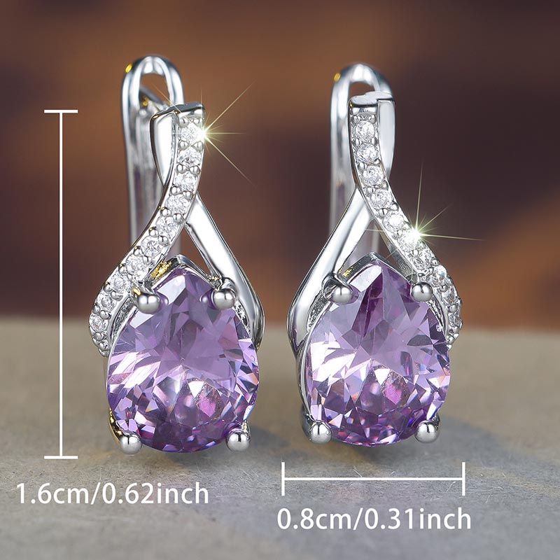 purple cz infinity drop earrings