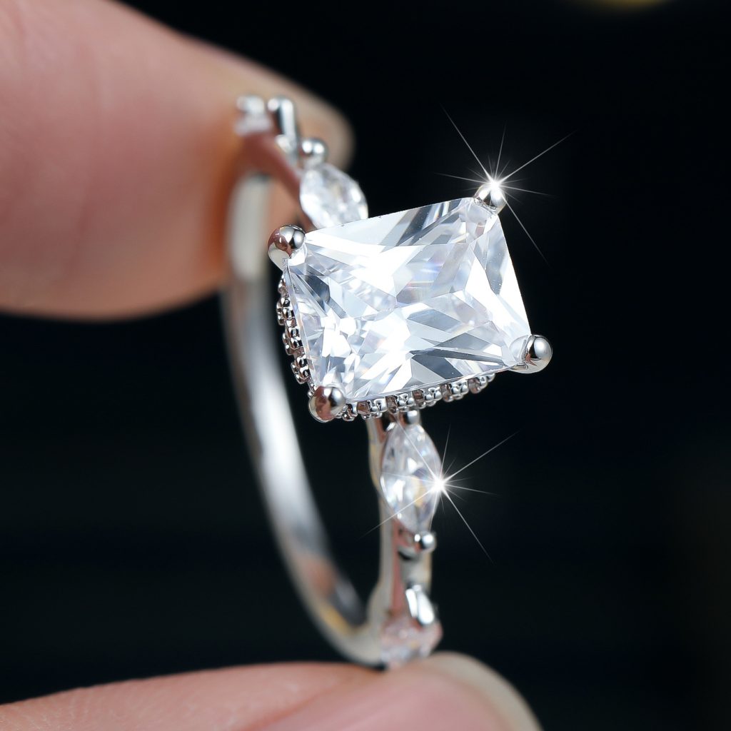 radiant cut cz ring silver tone