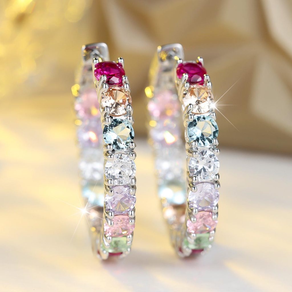 rainbow cubic zirconia hoop earrings