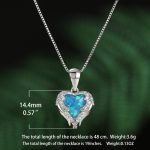 silver tone blue opal heart necklace