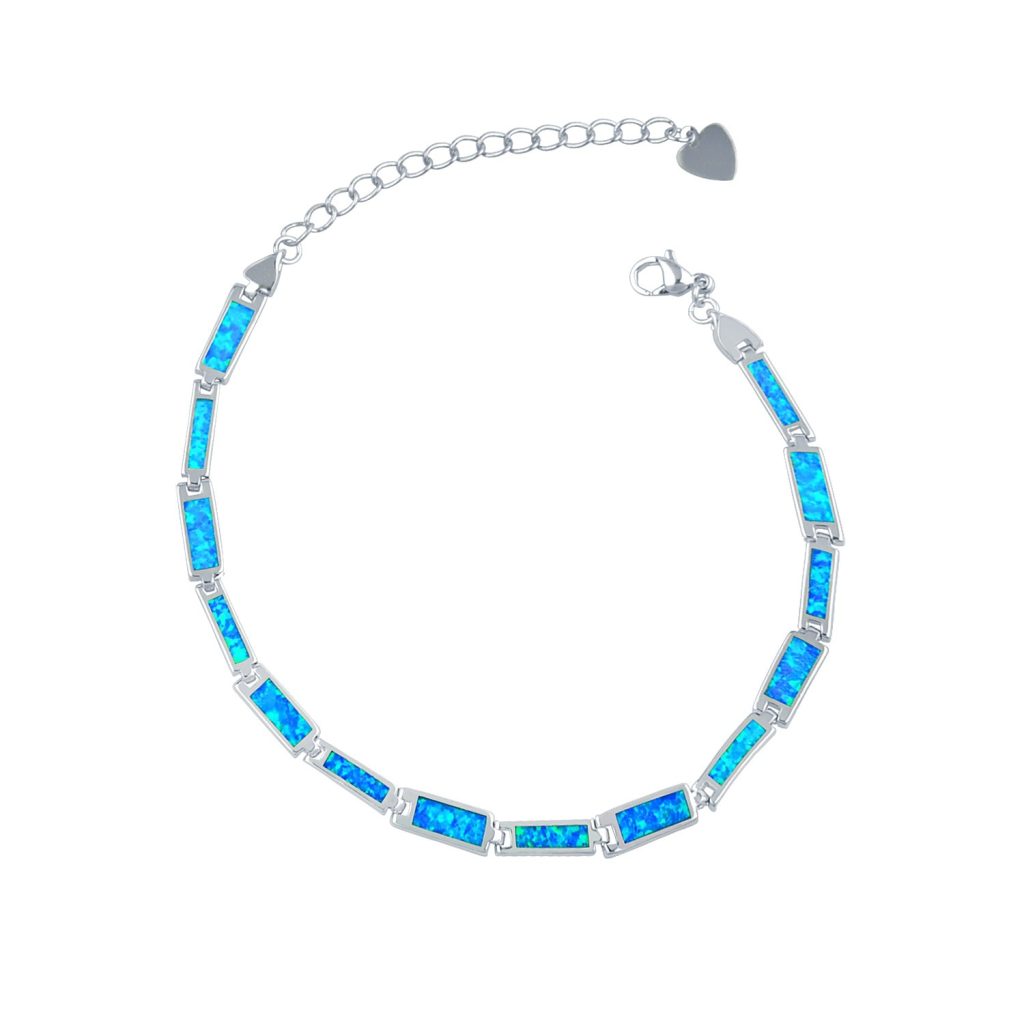 silver tone blue opal link bracelet
