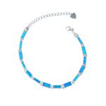 silver tone blue opal link bracelet