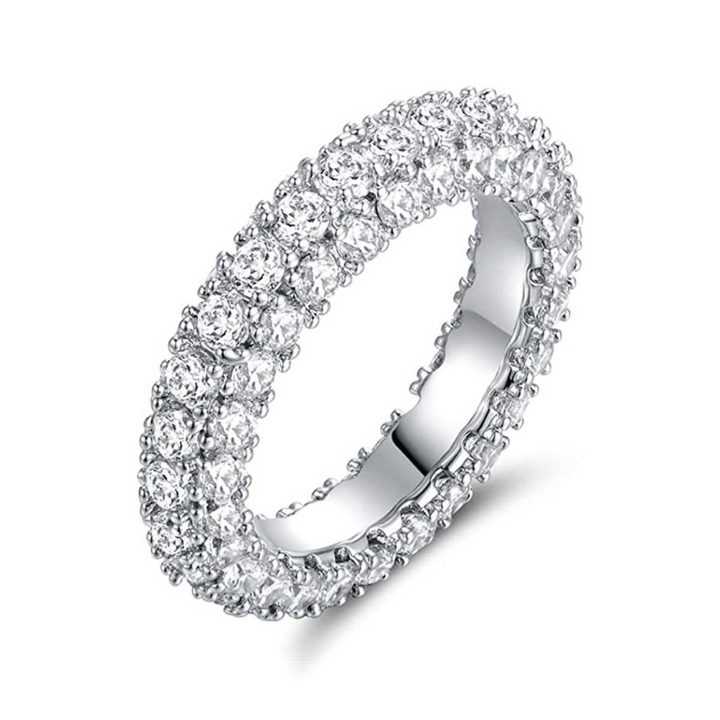 silver tone cz stackable band ring