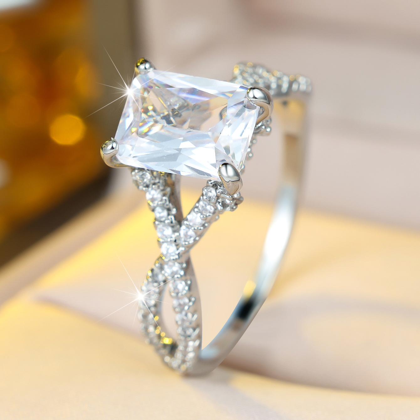 Emerald Cut Twist Ring