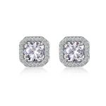 silver tone rhinestone halo stud earrings