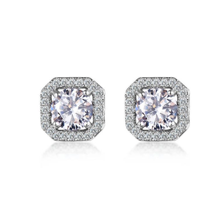 silver tone rhinestone halo stud earrings